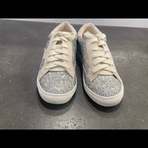 Golden Goose inspired silver glitter sneakers.